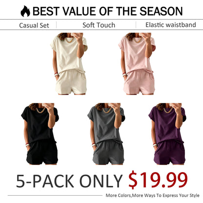 Women’s Lounge Set Short Sleeve Top Shorts 2 Piece Casual Summer Outfit