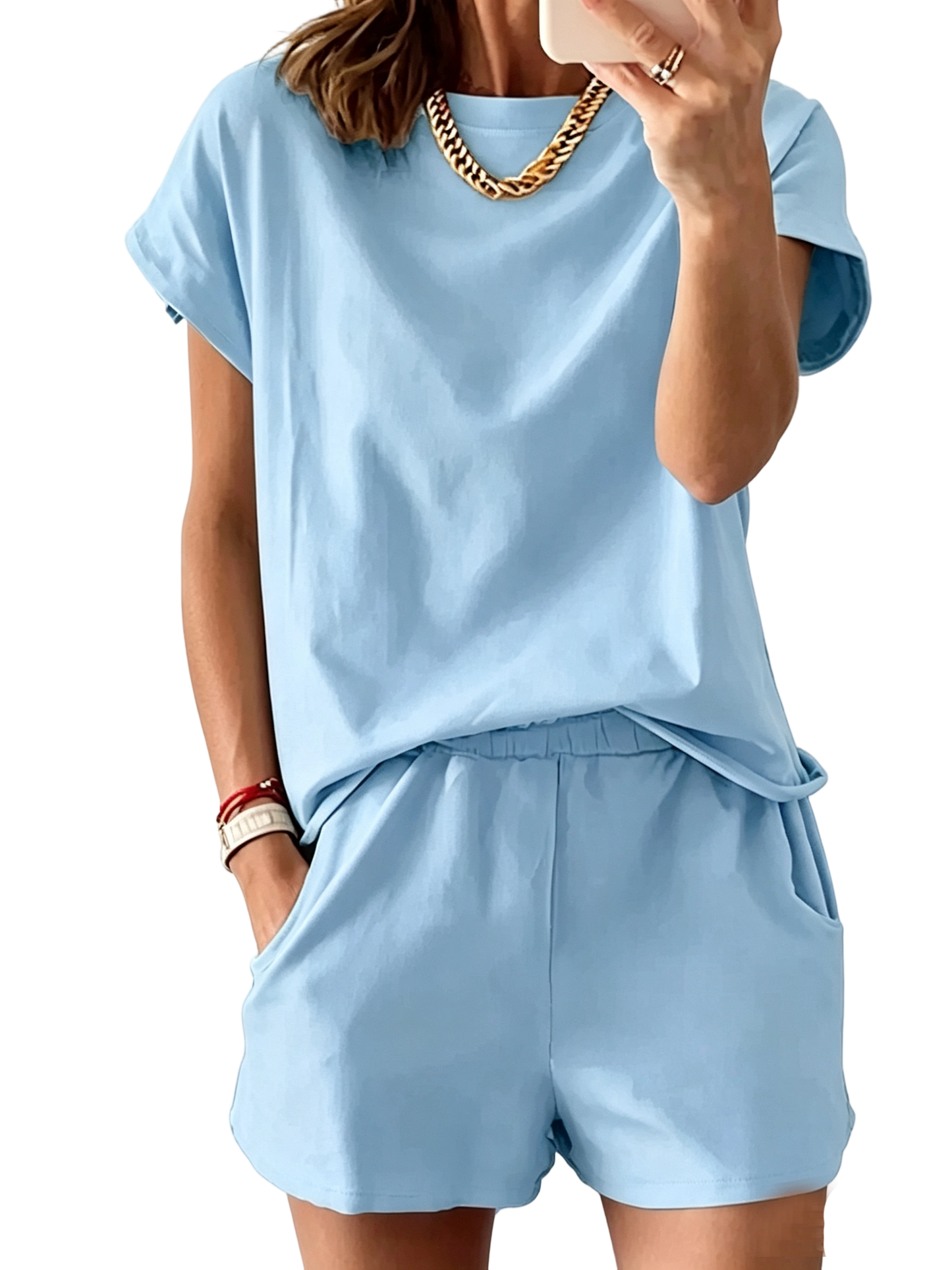 Women’s Lounge Set Short Sleeve Top Shorts 2 Piece Casual Summer Outfit