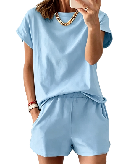 Women’s Lounge Set Short Sleeve Top Shorts 2 Piece Casual Summer Outfit