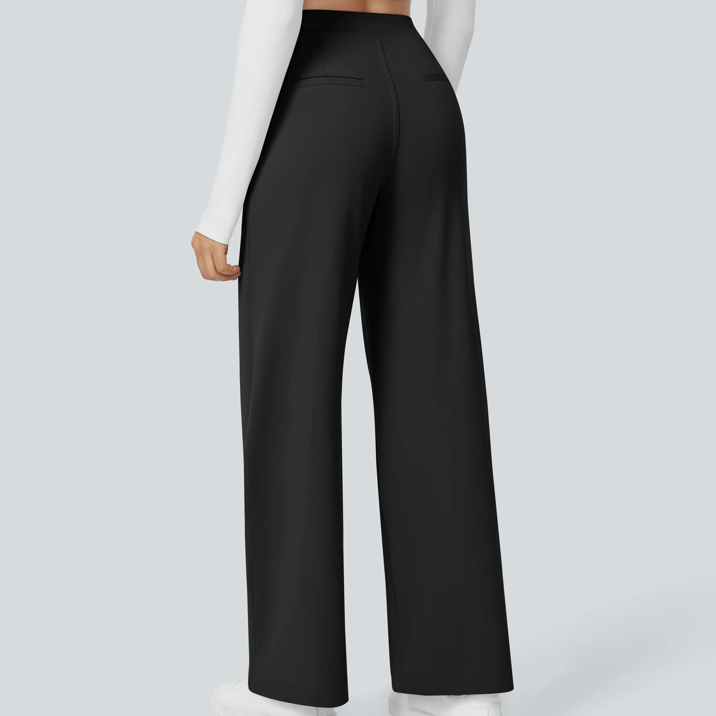 High Waisted Pocket Straight Leg Work Pants-Hidden Back Pockets
