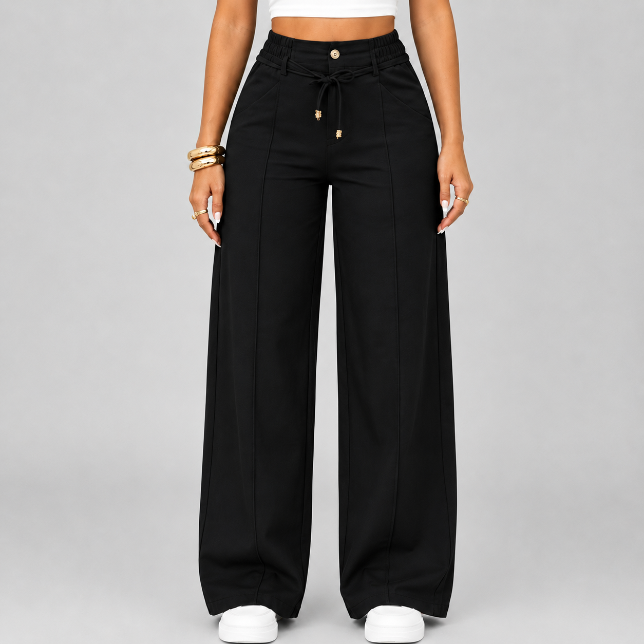 💝Last Day Promotion⚡New Summer Drawstring High Waist Wide Leg Pants