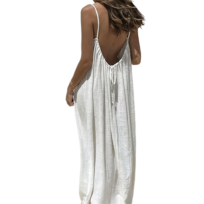 Women's Cotton Linen Backless Loose Dress