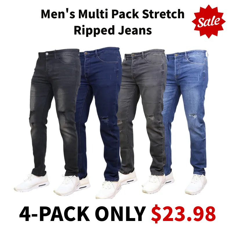 Men's Multi Pack Stretch Ripped Jeans