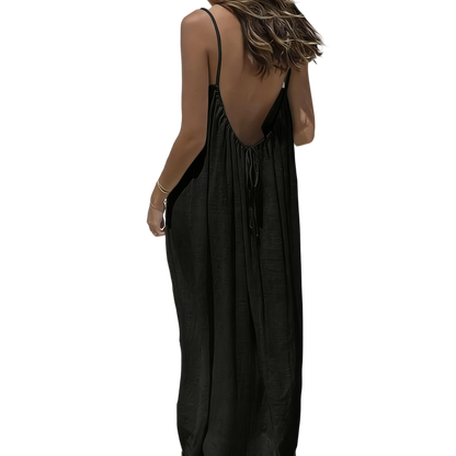 Women's Cotton Linen Backless Loose Dress