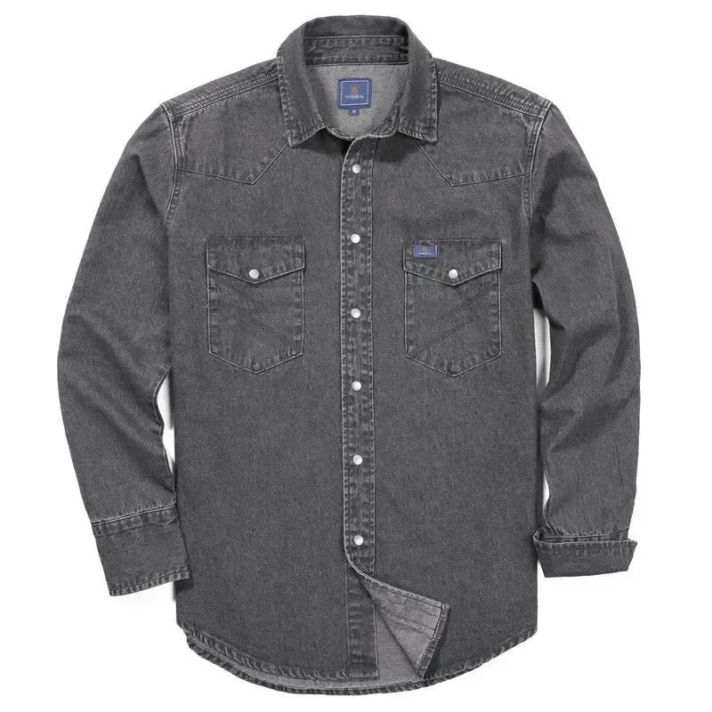 🔥🔥16-PACK-$38.8🔥Men's Long Sleeve Stone-Washed and Pre-Washed Denim Work Shirt