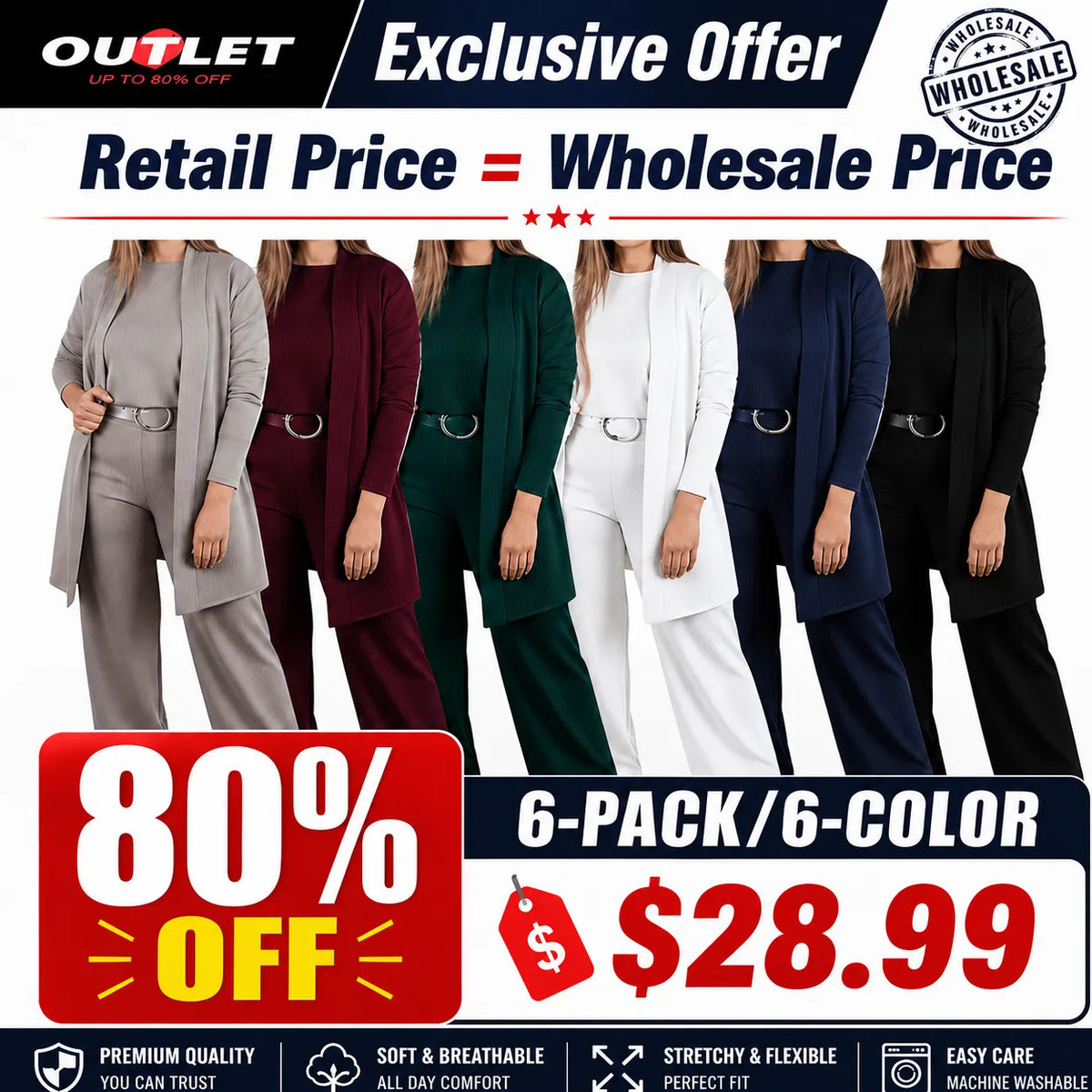 Elegant 3-piece set including long cardigan, top and pants