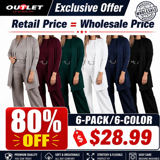 Elegant 3-piece set including long cardigan, top and pants