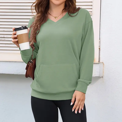 Women's Hoodless V-neck Sweatshirt With Kangaroo Pocket