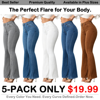 💥Exclusive Price -Women's High-Waist Flare Denim Pants with Button Front
