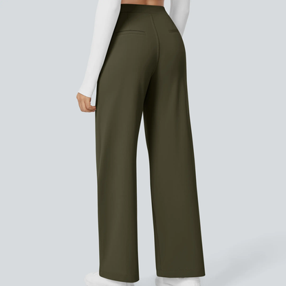 High Waisted Pocket Straight Leg Work Pants-Hidden Back Pockets