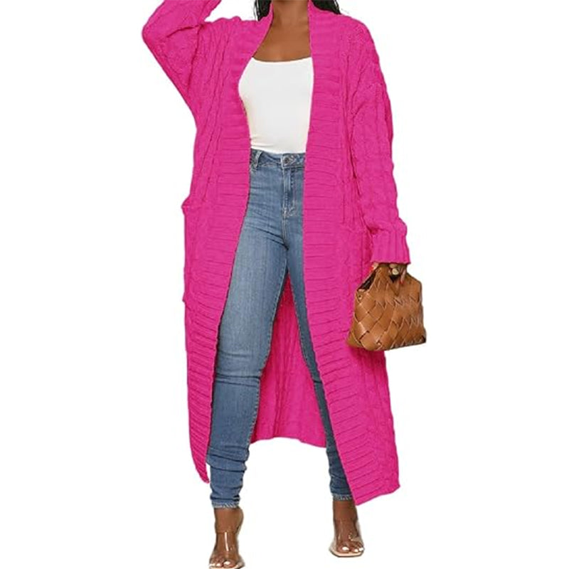 Womens Stylish Cable Knit Dual Chunky Cardigan with Pockets