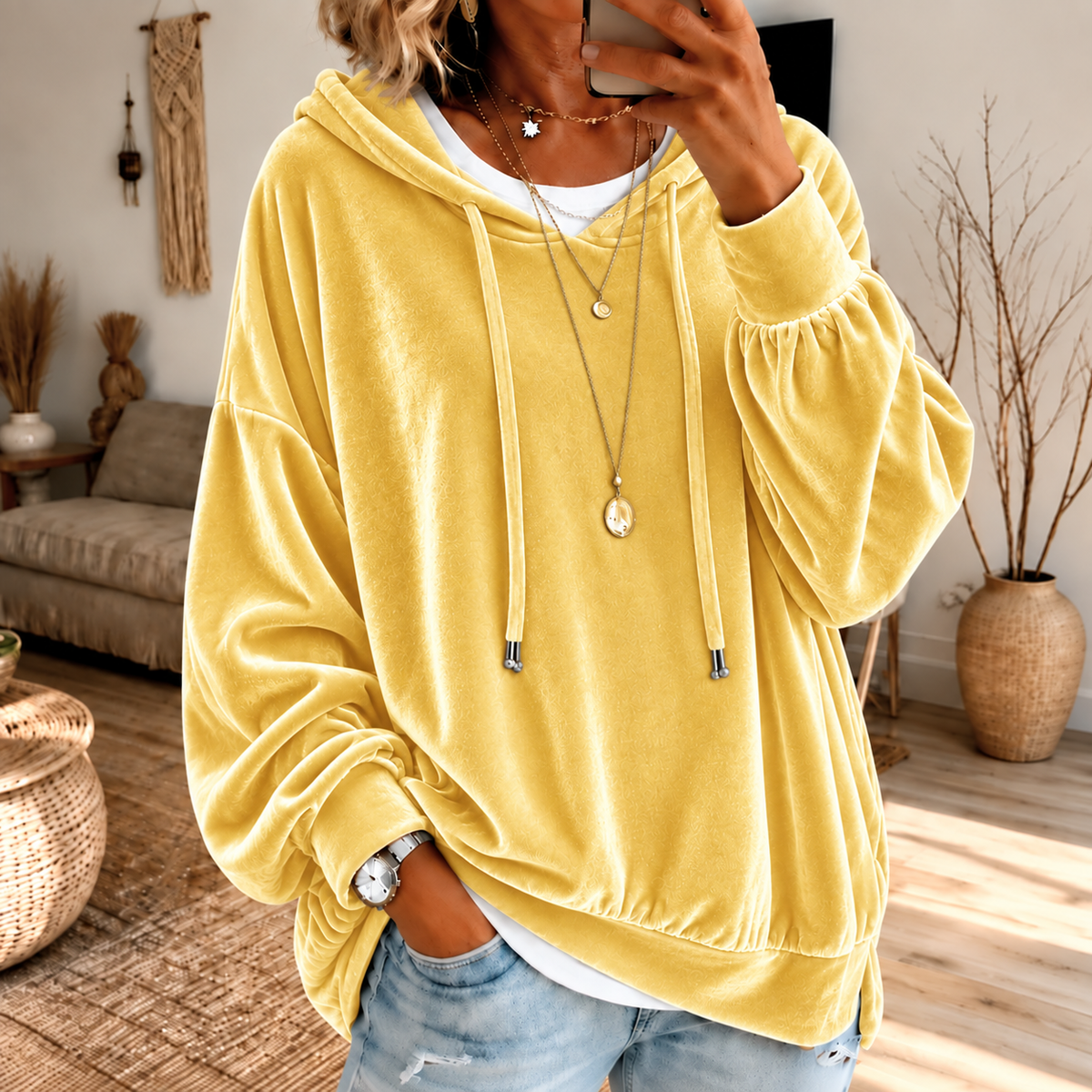 🔥Limited-Time Promotion Women's Loose Velvet Drawstring Hoodie