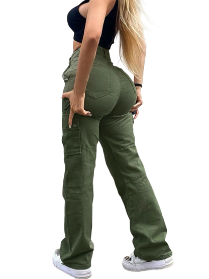 Women's Solid Multiple Pockets Cargo Pants, Casual Fashion Trousers
