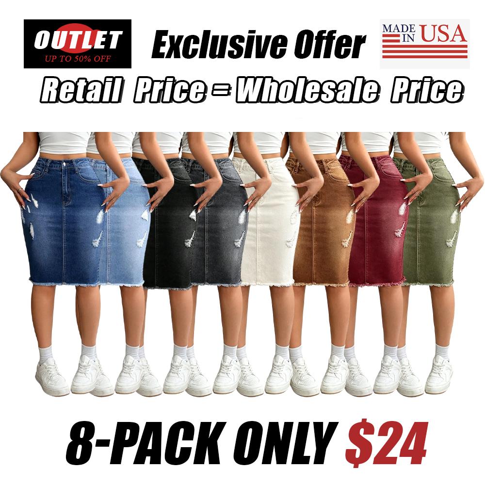 Women's Slim-Fit Ripped Denim Skirt