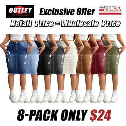 Women's Slim-Fit Ripped Denim Skirt