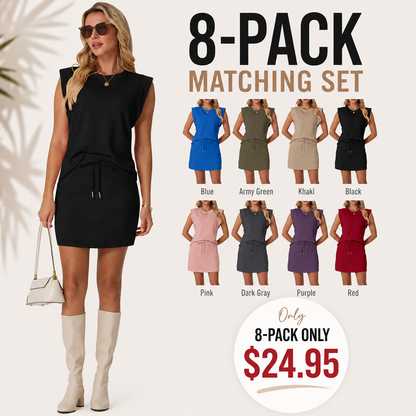 ❤️DEALS FOR YOU-Women's Summer 2 Piece Skort Set Cap Sleeve Round Neck Top & Tennis Skirt with Pockets for Athletic & Casual