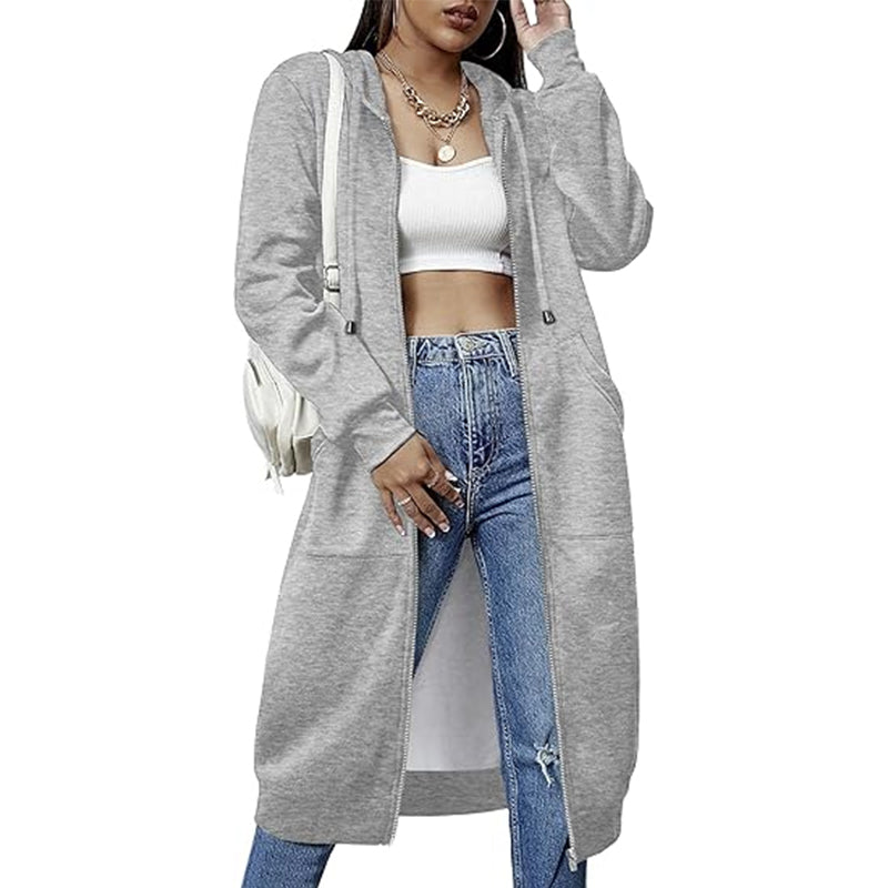 Women Casual Zip up Fleece Hoodies Tunic Sweatshirt Long Jacket