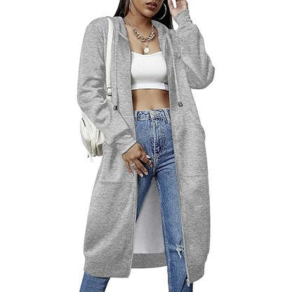 Women Casual Zip up Fleece Hoodies Tunic Sweatshirt Long Jacket