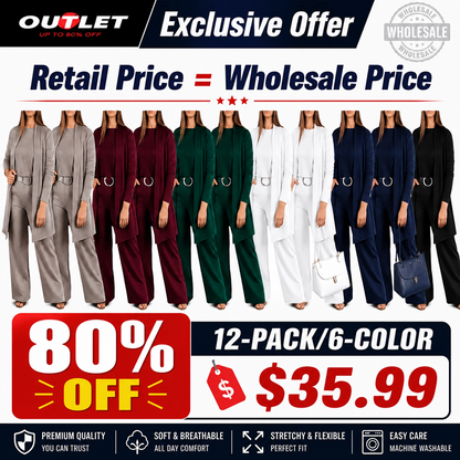 Elegant 3-piece set including long cardigan, top and pants