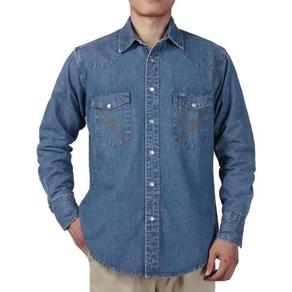 🔥🔥16-PACK-$38.8🔥Men's Long Sleeve Stone-Washed and Pre-Washed Denim Work Shirt