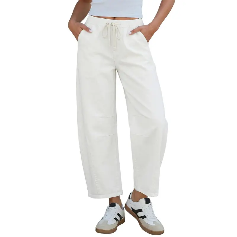 Women's High-Rise Barrel Jeans with Elastic Waist