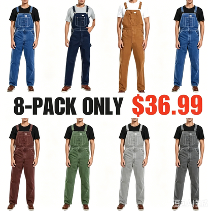 🔥Men's 4-Pack Flex Denim Bib Overalls — Adjustable & Utility Ready