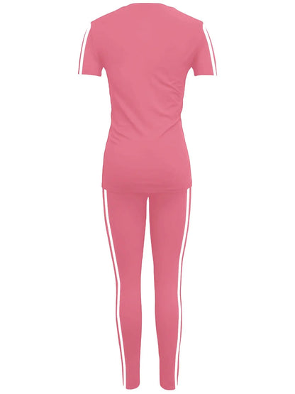 Women's Drawstring Short Sleeve and Long Pants Two-Piece Set