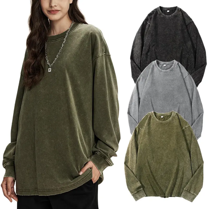 Women's Vintage Acid Wash Cotton Long Sleeve Tee