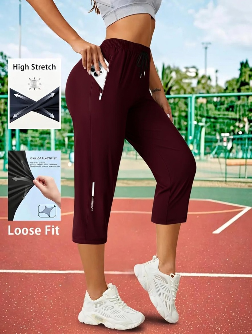 🔥8-Packs $24🔥Women's Capris Pants - Loose Fit, Summer Drawstring Waist, Zippered Pockets, Breathable High-Stretch Fabric, Suitable for Everyday Wear