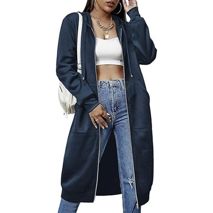Women Casual Zip up Fleece Hoodies Tunic Sweatshirt Long Jacket