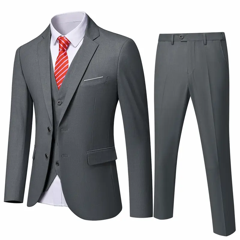 Men's 3 Piece Suit Set with Vest and Tie