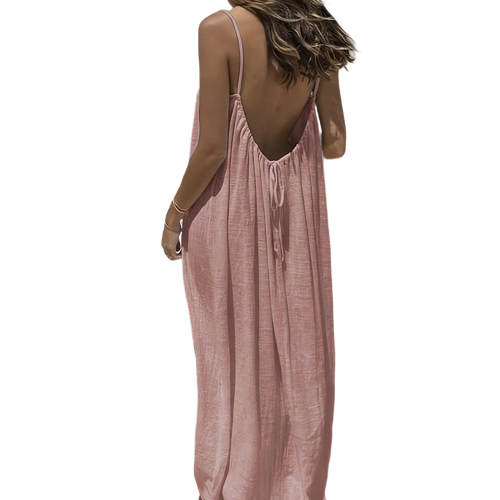 Women's Cotton Linen Backless Loose Dress