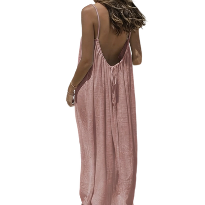 Women's Cotton Linen Backless Loose Dress