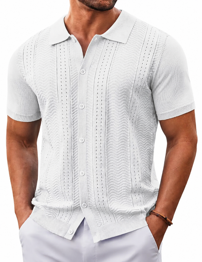 Mens Knit Button Down Shirt