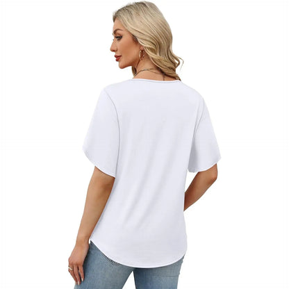 Womens Summer Tops Short Petal Sleeve Shirts