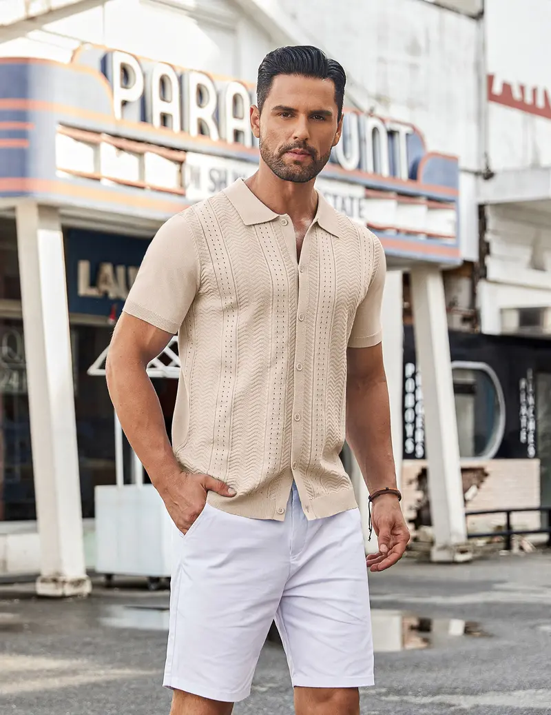 Mens Knit Button Down Shirt