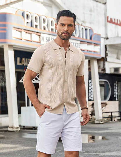 Mens Knit Button Down Shirt