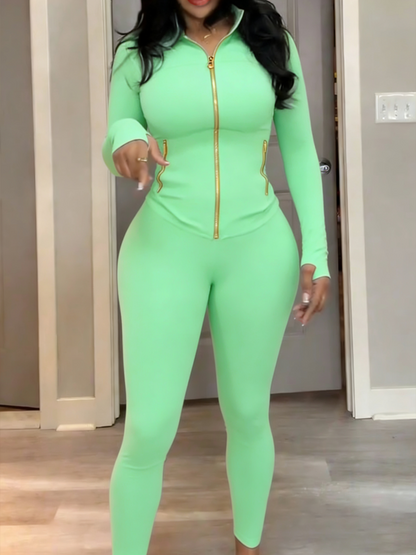 Golden Zipper Soft Brushed Sporty Set